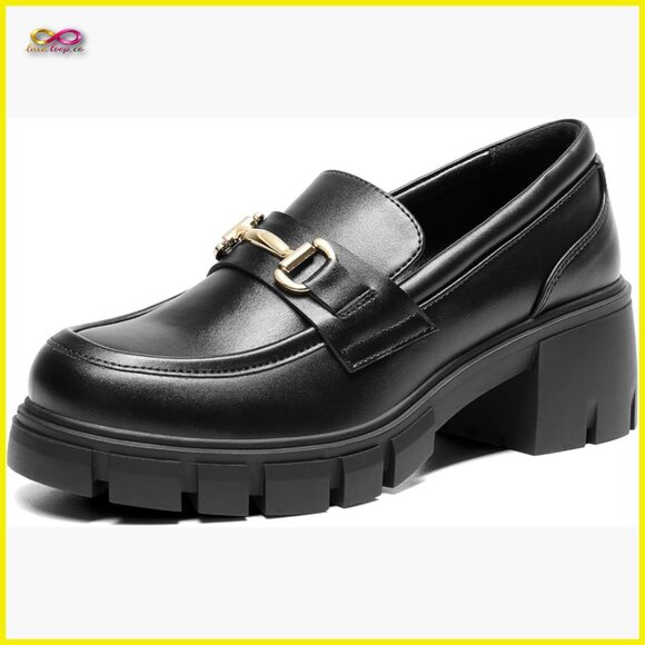 Chunky Platform Loafers Slip-On Elegant Classic Horsebit Detail Leather